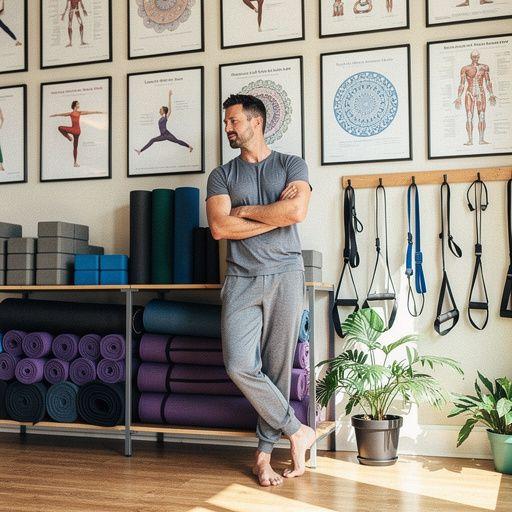 Vista de una hamaca de yoga colgante, preparada para una sesión de ejercicios y relajación.